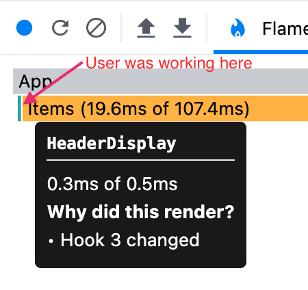 Screenshot of react profiler, where the rendering time of Header is hardly visible